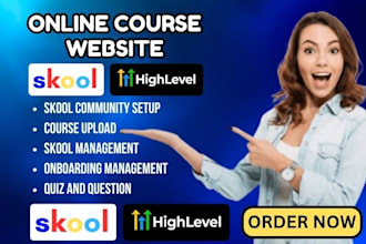 setup skool community, course upload, management, and online course marketing