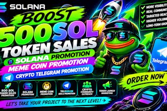 boost 500sol token sales solana promotion meme coin crypto telegram promotion