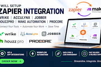setup zapier integration wrike acculynx jobber houzzpro make automation procore