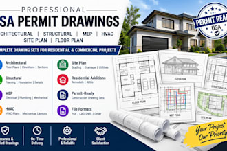 architect and structural, mep, hvac, site plan, floor plan USA permit drawing