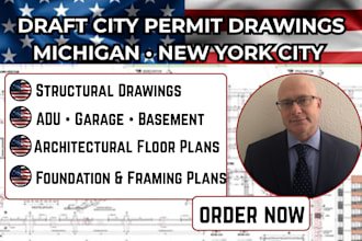 draft city permit drawings, permit approval, architect engineering michigan plan