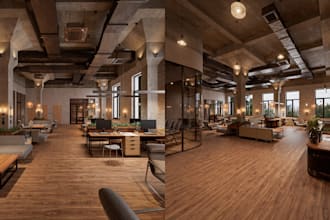 design co working interior, floor plan design,3d workspace visualization