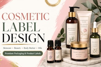 design pouch label, jar label, skincare label, or cosmetics label design