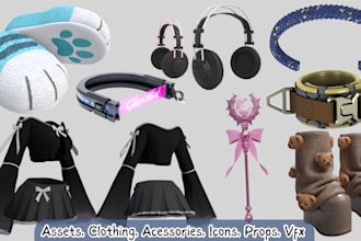 create game ready vrchat assets, vrc props, vtuber props, unity 3d assets, vrm