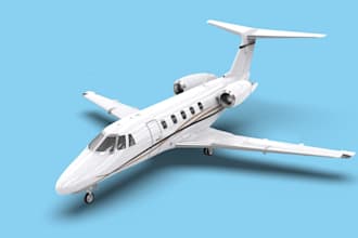 recreate airplane 3d model from photo, realistic private jet render,boeing plane