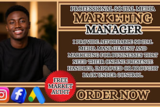 social media manager for social media marketing and content, video ads, audits