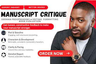 german proofreading, editing, manuscript critique, formatting, book evaluation