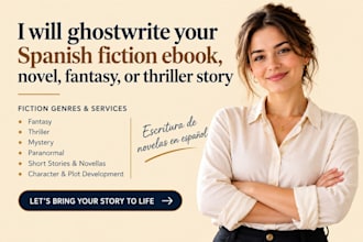 ghostwrite your spanish fiction ebook, novel, fantasy, or thriller story