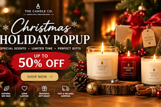 christmas homepage banner for candle store holiday popup and promo banner