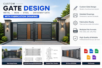 design modern metal gate, iron gate, steel gate with fabrication drawing