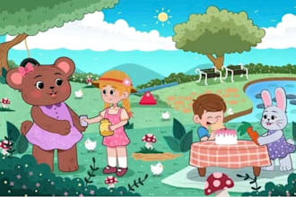 illustrate your childrens book with custom characters and story book scene