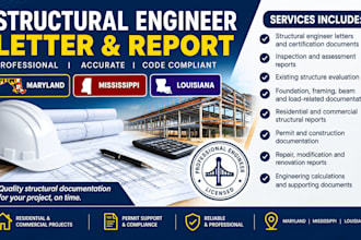 structural sealed engineer letter and report in maryland mississippi louisiana
