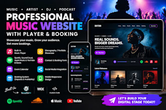 create a music, artist, dj, or podcast website with player and booking
