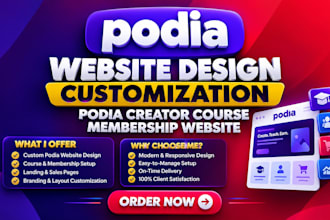 design build podia website customization podia creator course membership website