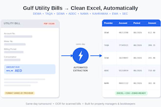extract dewa, taqa, sewa utility bill data into excel