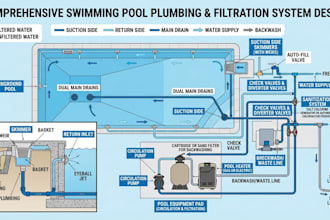 design swimming pool plumbing, water supply, drainage and filtration systems