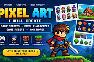 create unique pixel art, game sprites, pixel characters and game assets