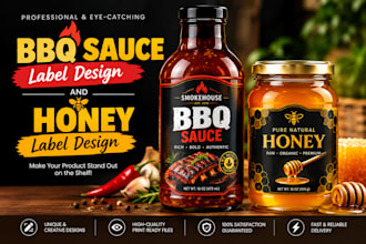 create bold BBQ sauce label design that stand out on shelf, honey label design