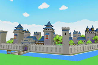 create custom 3d game map design, low poly environment, building and texturing