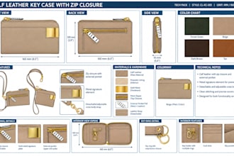 create leather goods tech pack, wallet, purse, cardholder, factory ready