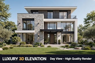 design modern 2d floor plan and luxury 3d house front elevation