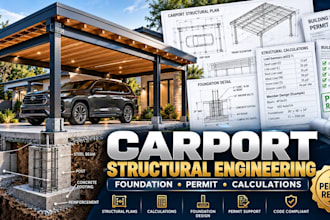 provide carport structural engineering, foundation, permit plans and calculation