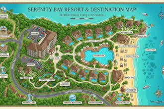 create a resort hotel tourist vector map with attractions and locations