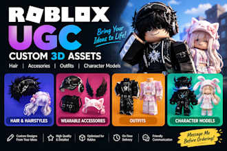 create custom roblox ugc, hair, wearable accessories, outfits and character