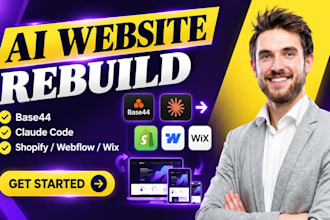transfer, rebuild base44 claude code to editable shopify webflow wix website