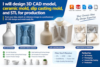 design 3d cad model, ceramic mold, slip casting mold, and stl for production