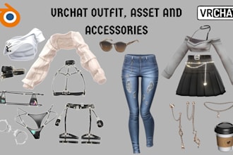 create custom vrchat outfit, accessories, assets texture, vrchat props, clothing