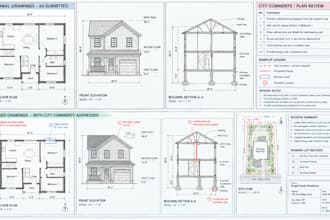 fix permit plan corrections, revise drawings and address city comments