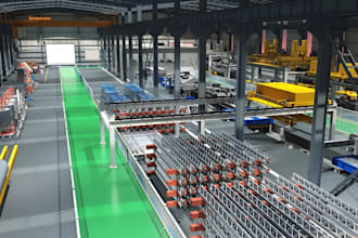 design a 3d warehouse, industrial building, factory and logistics facility