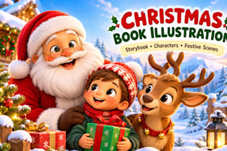 illustrate christmas children story book illustration