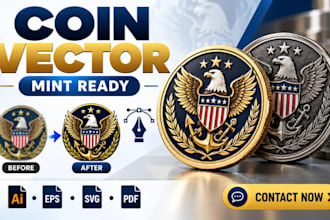 convert challenge coin logo, command coin artwork into mint ready vector file
