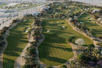 design 3d golf course, clubhouse, golf resort, landscape, outdoor spaces