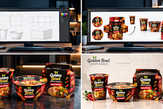design instant noodle cup, bowl and carton packaging