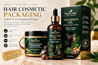 create premium hair cosmetic packaging, hair oil label and packaging design