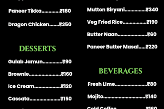 design a professional restaurant menu