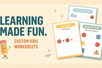 design kids educational worksheets, and learning activities