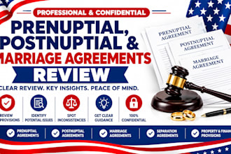 review prenuptial, postnuptial and marriage agreements
