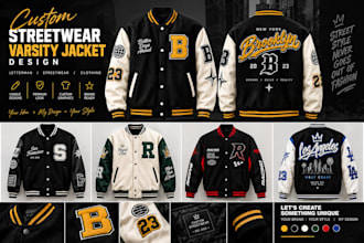 design of streetwear varsity jacket, letterman and clothing