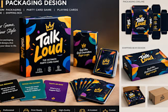 design packaging dieline, ai packaging design, party card game, playing cards