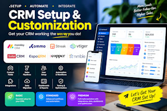 setup monday crm, kommo, streak, vtiger, suite crm, espo crm, cooper, nimble
