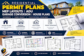 draft residential permit plans, mep layouts, adu, garage conversion, house plan