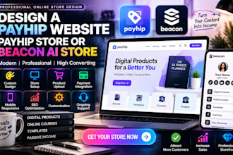 design a payhip website, payhip store, or beacon ai store