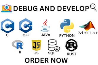debug and develop code in c, cpp java, python, matlab, r, js, sql and rust