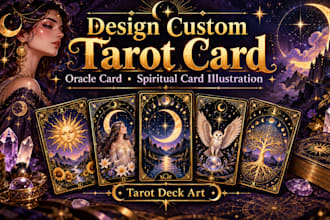design custom tarot card, oracle card spiritual card illustration tarot deck art