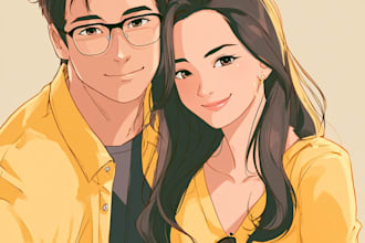 create custom anime couple portrait for printing or gift