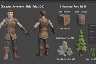 create 3d low poly game characters, assets and props for rigging and animation